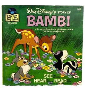 Walt Disney's Story of Bambi Book & 33⅓ RPM Record 1977 Read-Along Disneyland